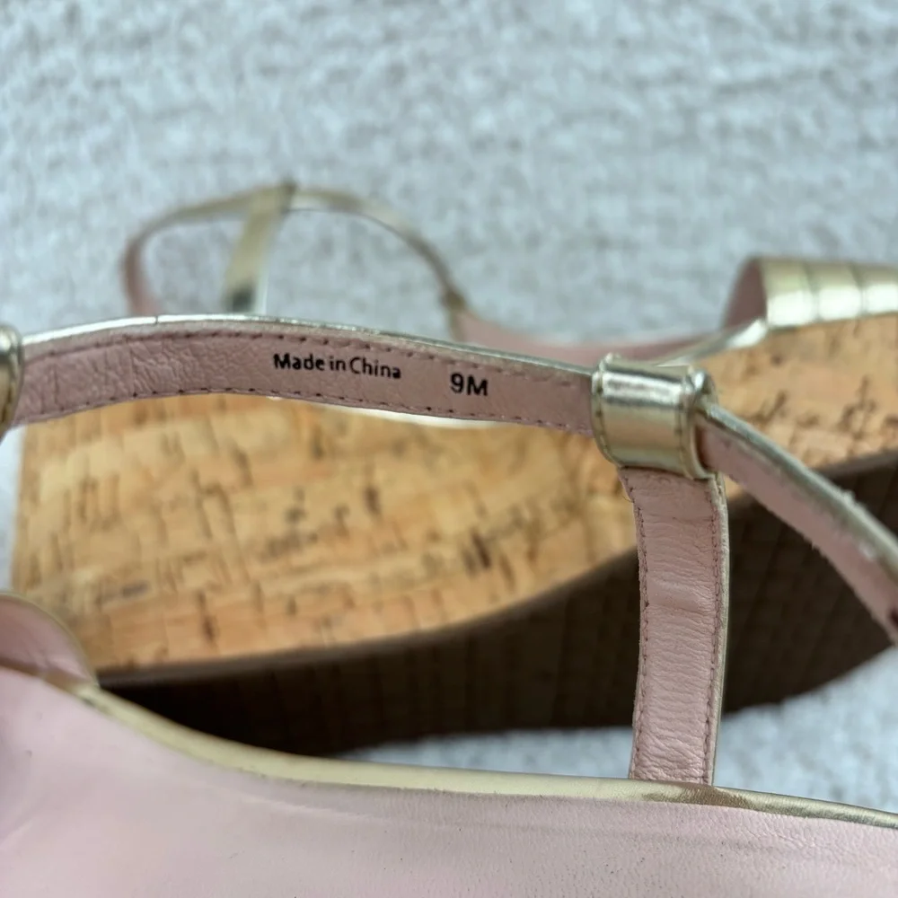 Kate Spade Sandal Womens 9M Gold Tallin Strappy Open Toe Espadrille Platform Wed